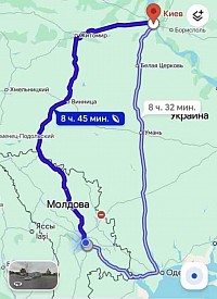 Map of transfer routes from Chisinau to Kyiv