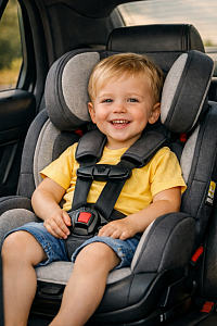 Child car seat in a car for transfer from Chisinau to Kyiv